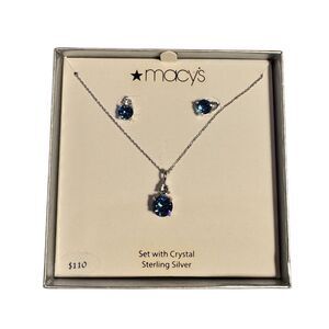 Macy's Blue and Silver Necklace with Sapphire-Colored Pendant